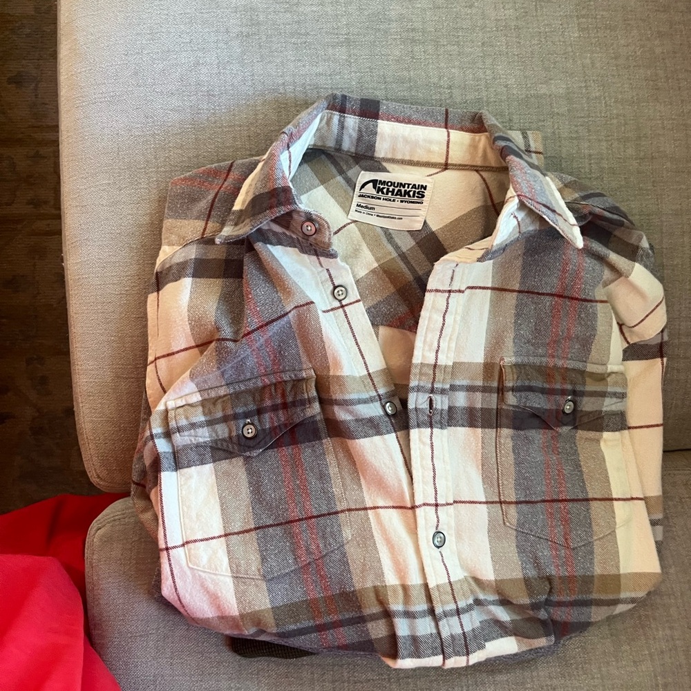 Mountain Khakis Men's Plaid Shirt - Cream and Gray
